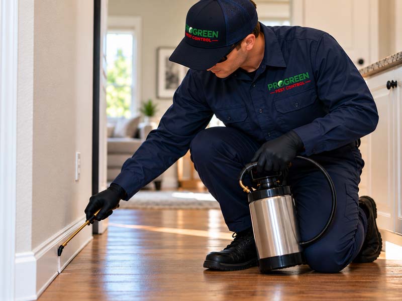 image of man spraying bug spray in a home